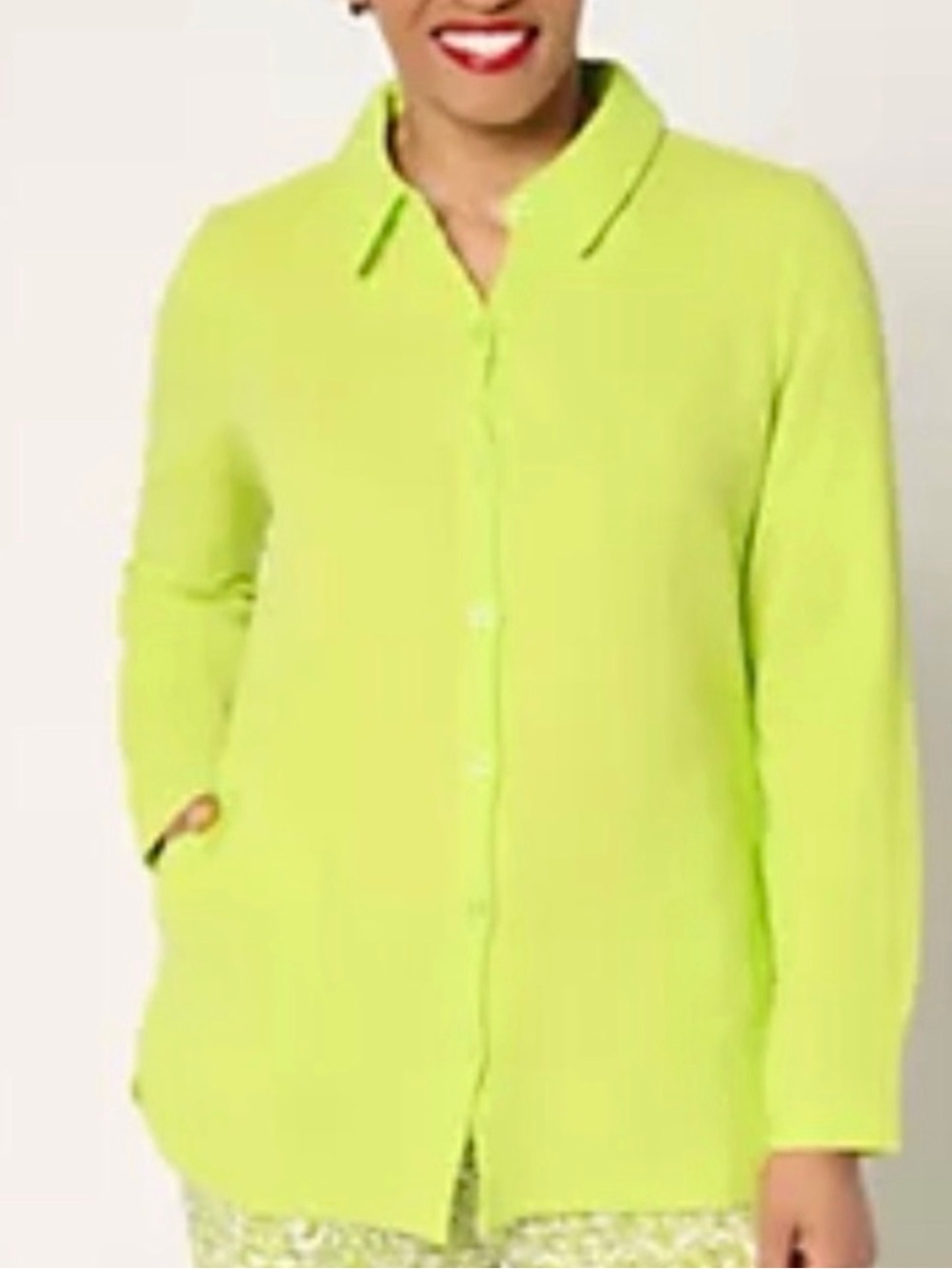 Belle Beach by Kim Gravel Lime Citrus Shirt 100% Cotton Medium Gauzy Raw Edge